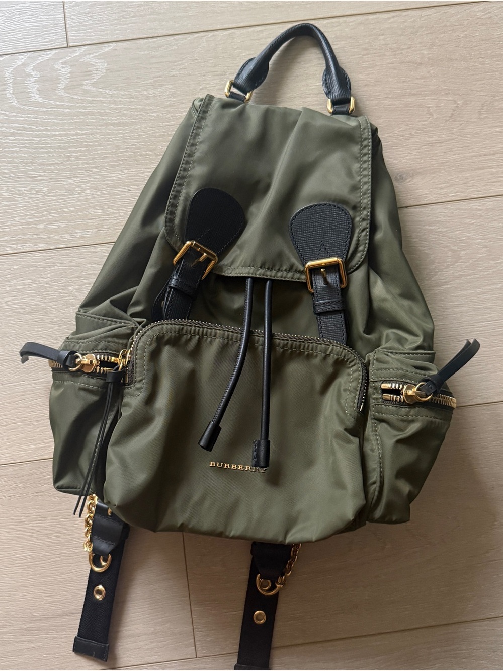Burberry Technical Nylon and Leather Rucksack Green